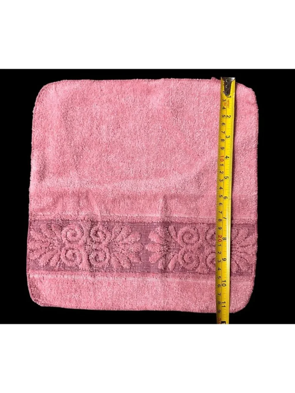 Vintage Pink Cannon Bath Towels Washcloths Set Sculpted Seashell Fringe 80s USA